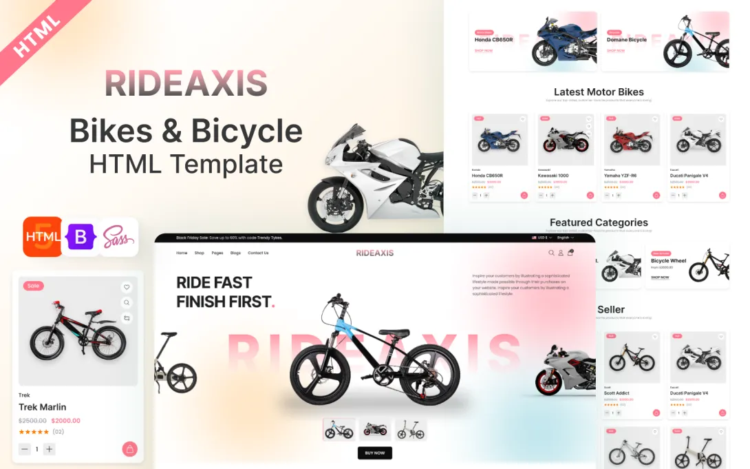 Bicycle and Motor Cycle E-Commence HTML Template